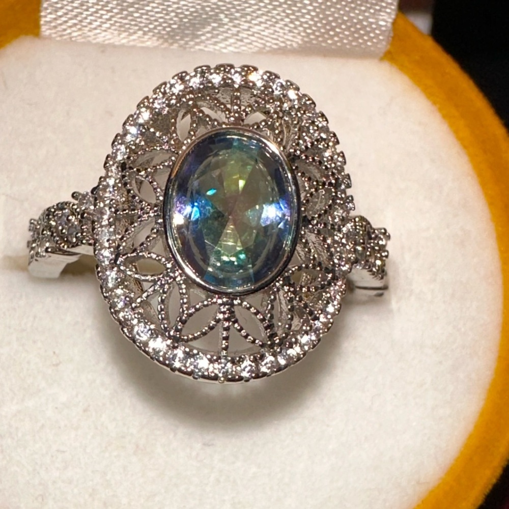 Lab created Purple Rainbow Topaz on rhodium plating